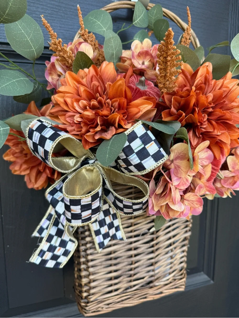 MacKenzie-Childs inspired Orange and Green Fall Floral Door Basket
